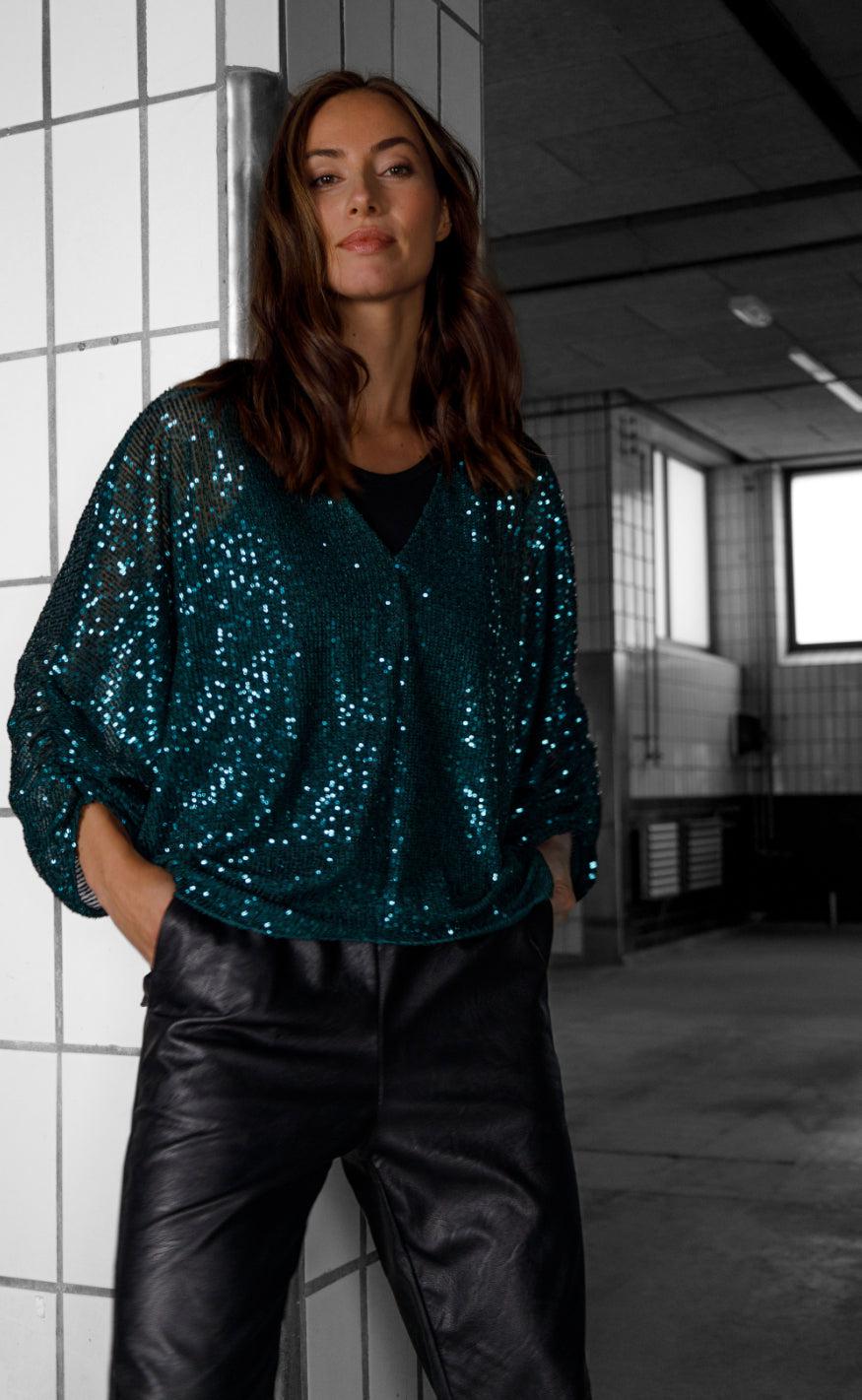 Black Colour Bluse - Glam - Bottle Green