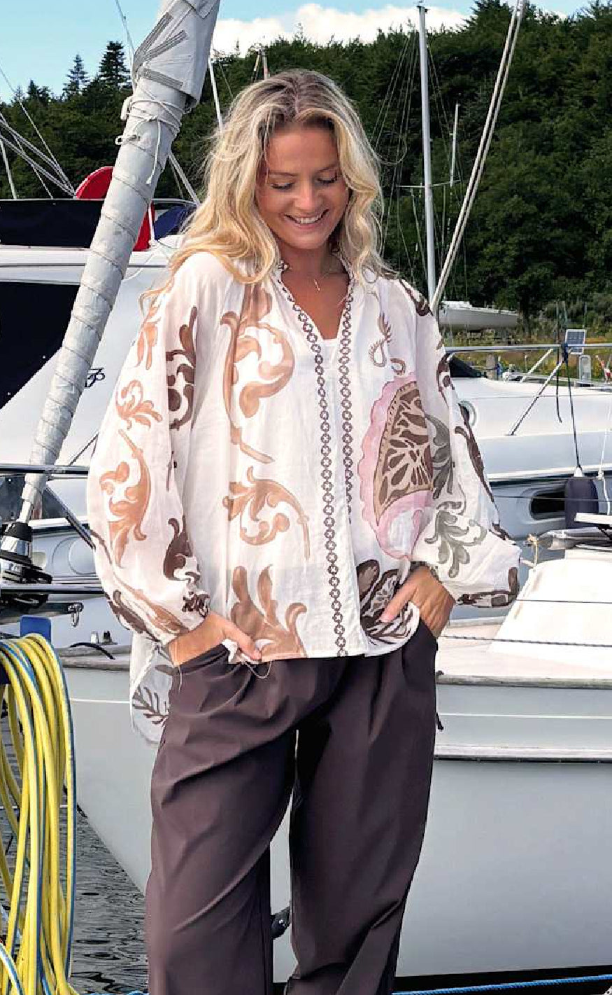 Black Colour Bluse - Holly - Off White