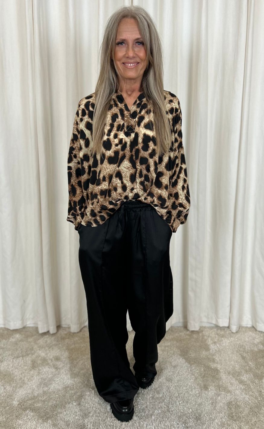 Black Colour Bluse - Luna Kaftan - Golden Leopard
