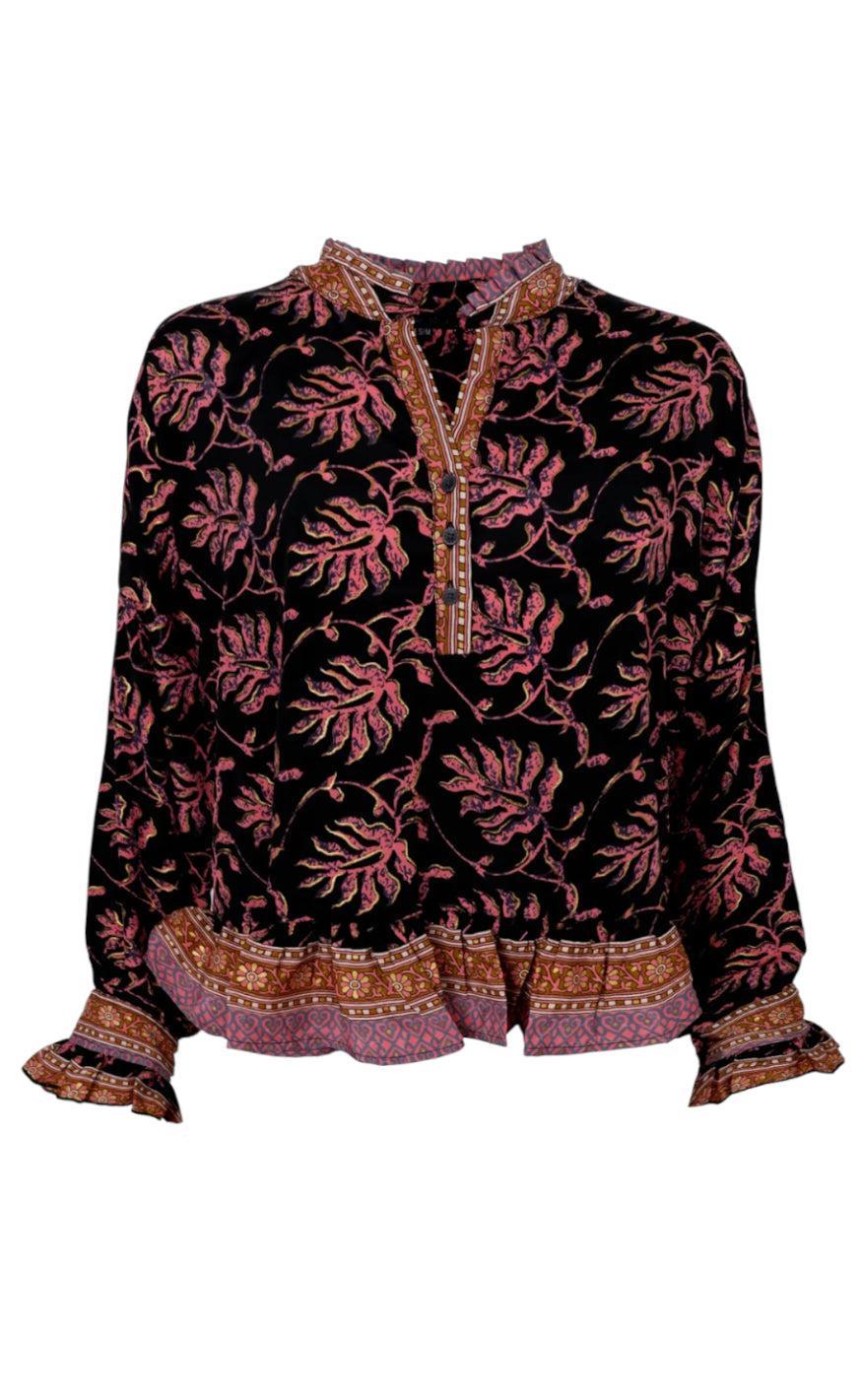 Black Colour Bluse - Luna Ruffle - Black Oak