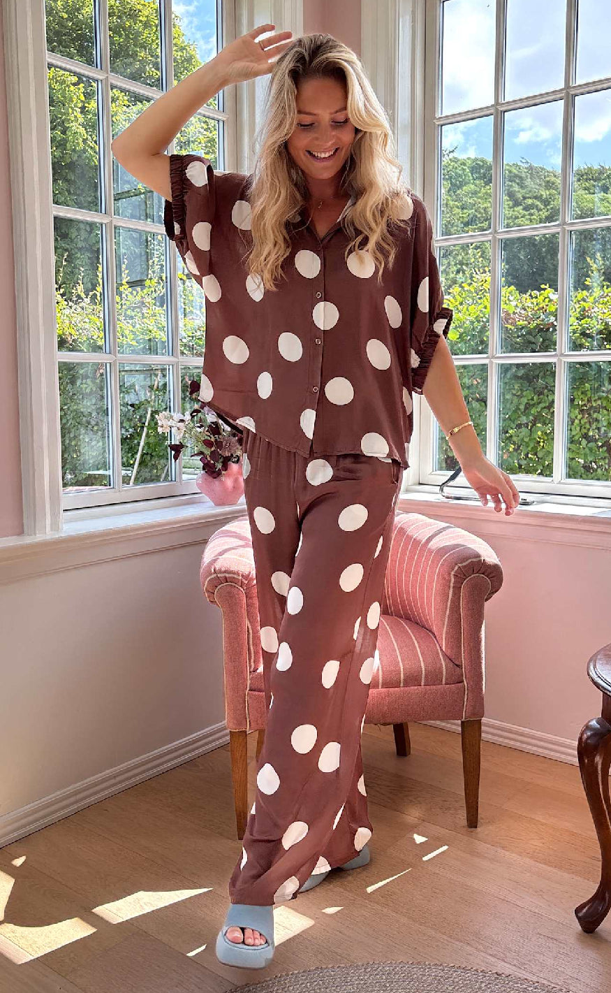 Black Colour Bukser - Mabel - Mocca Dot