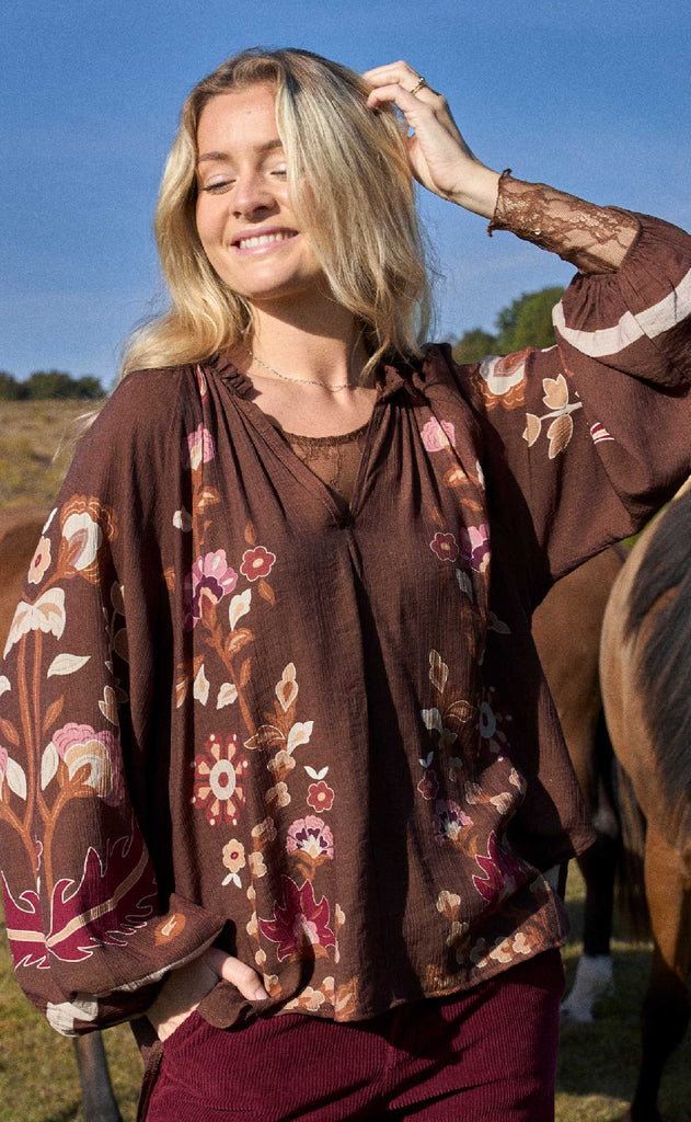 Black Colour Bluse - Marigold - Coffee