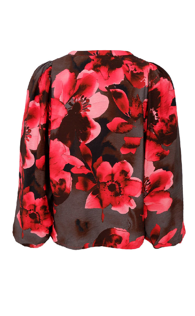 Black Colour Bluse - Mio - Red Flower