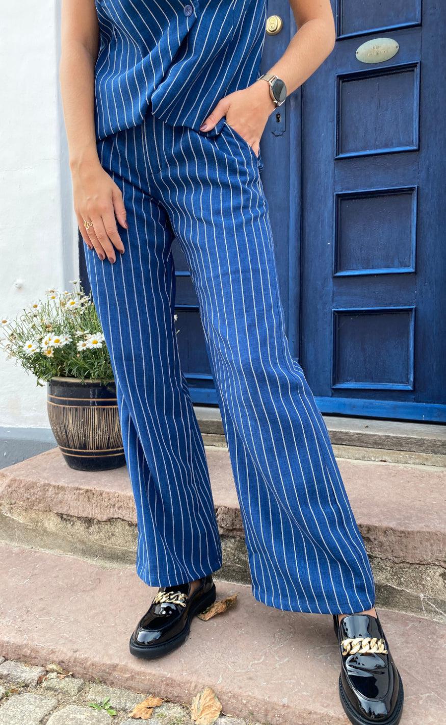 Black Colour Bukser - Chicago - Blue Stripe