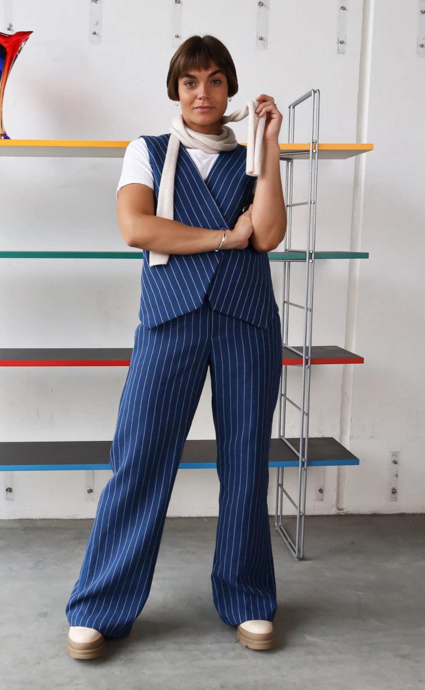 Black Colour Bukser - Chicago - Blue Stripe