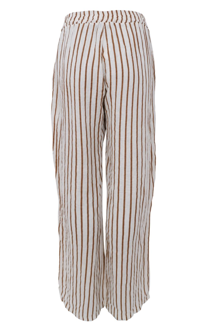 Black Colour Bukser - Melina Wide Linen - Camel Stripe