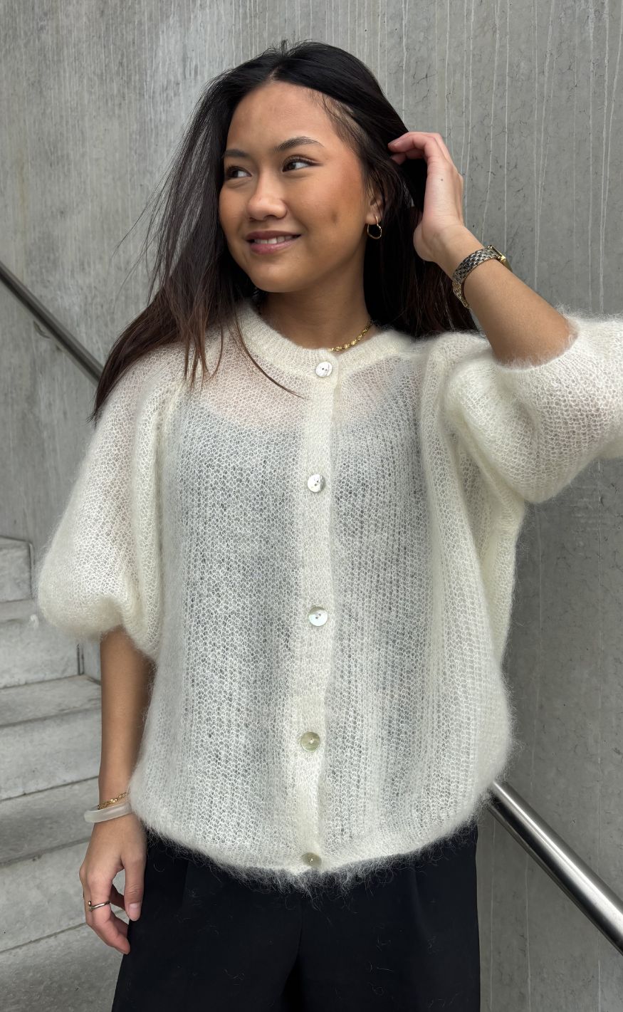 Black Colour Cardigan - Bjoerk Patent - Off White