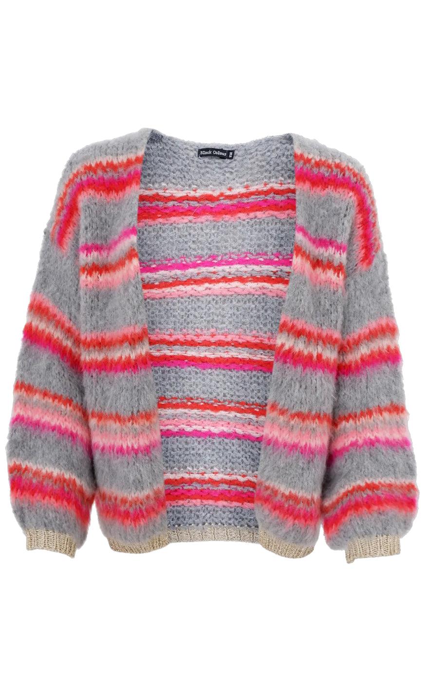 Black Colour Cardigan - Cayenne - Lt. Grey