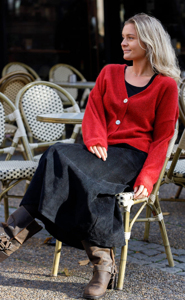 Black Colour Cardigan - Dell - Red