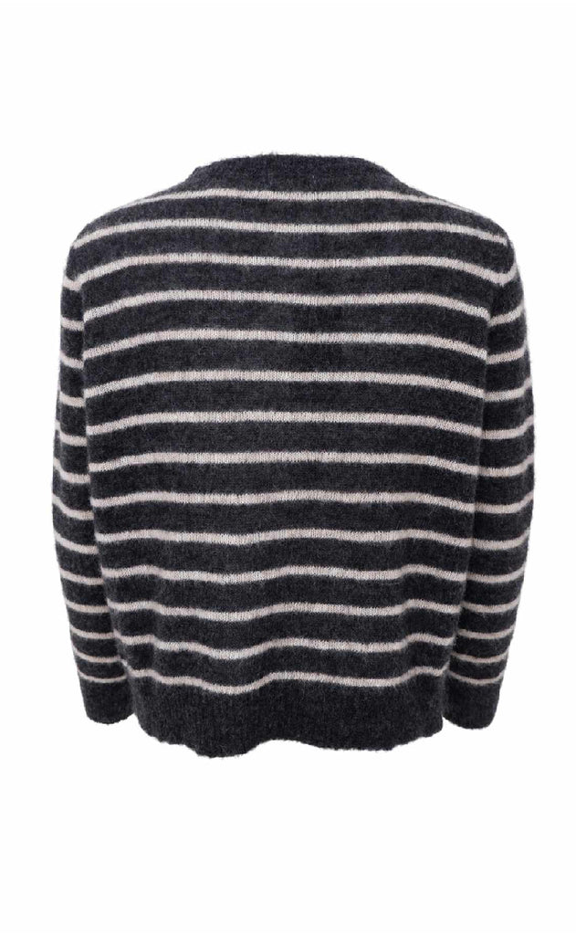 Black Colour Cardigan - Dell Striped - Dk. Grey