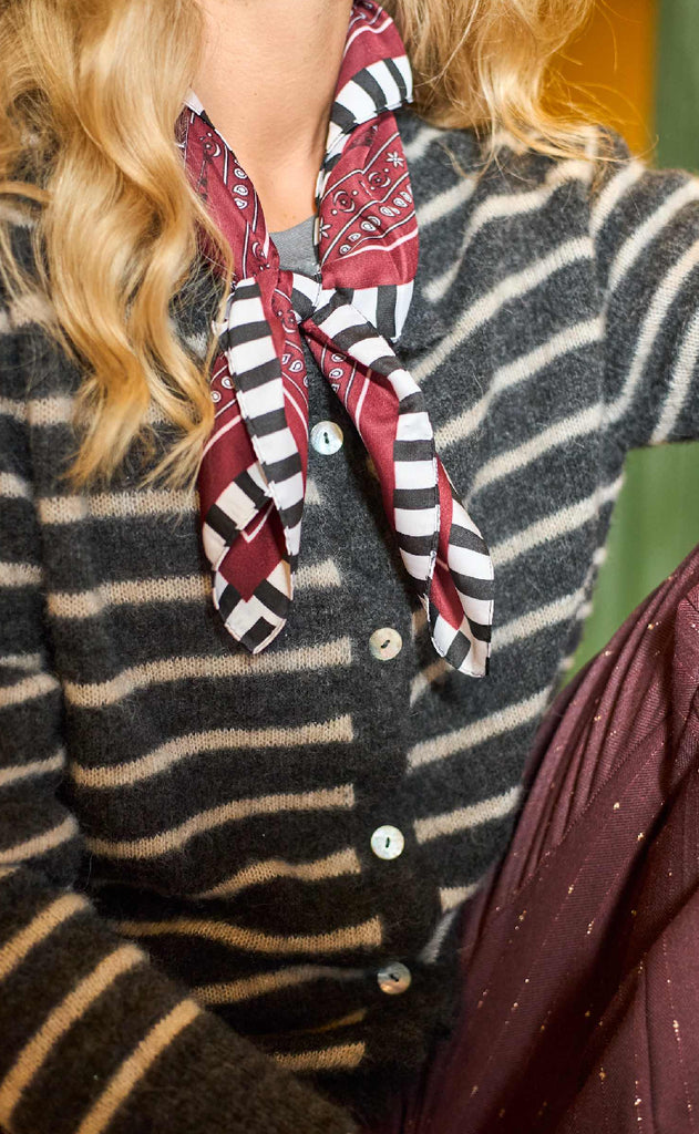 Black Colour Cardigan - Dell Striped - Dk. Grey