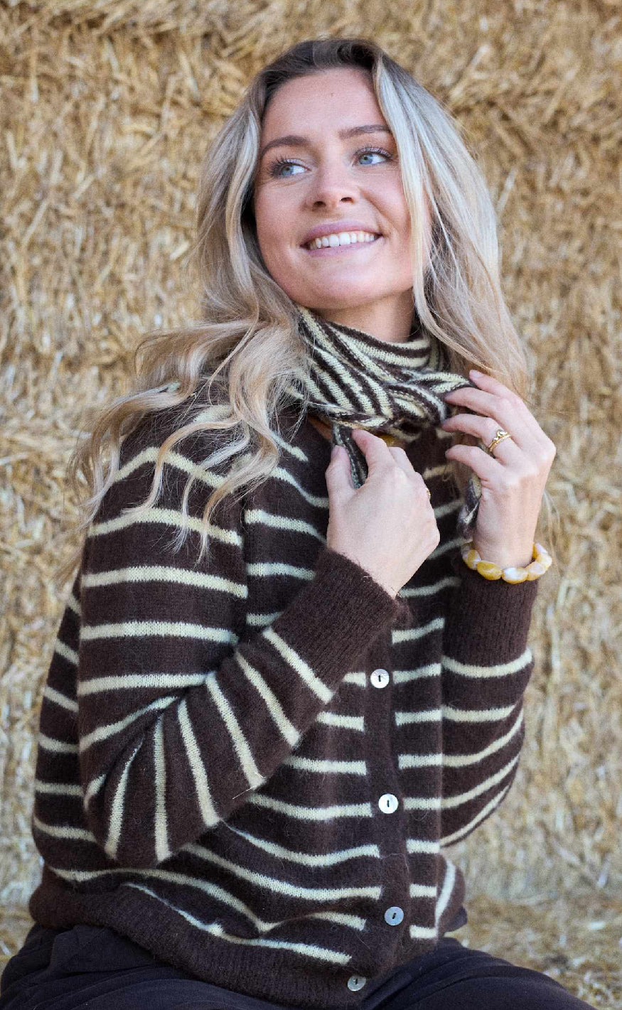 Black Colour tørklæde - Dell Mini Stripe - Mocca