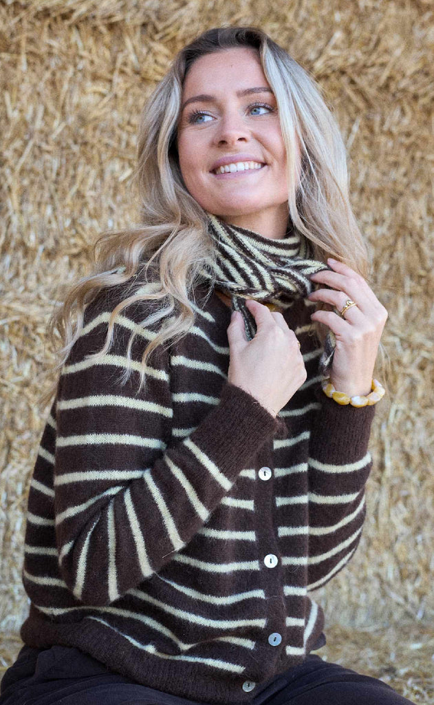 Black Colour tørklæde - Dell Mini Stripe - Mocca