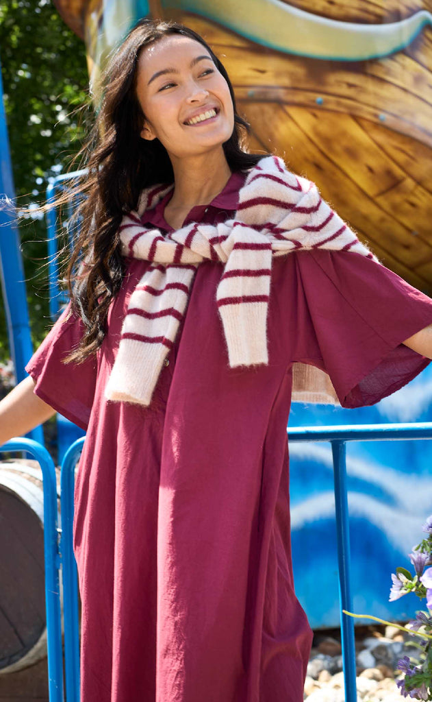 Black Colour Cardigan - Dell Striped - Wine