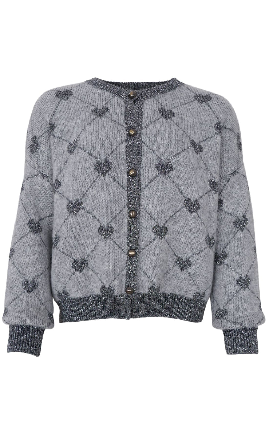 Black Colour Cardigan - Hiya - Lt. Grey