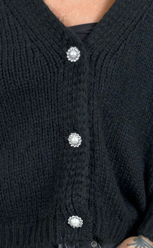 Black Colour Cardigan - Pearl Knit - Black