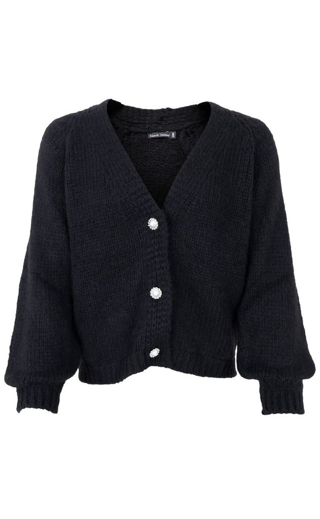 Black Colour Cardigan - Pearl Knit - Black