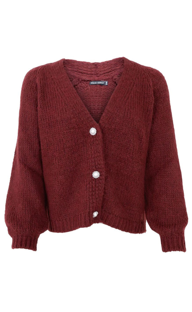 Black Colour Cardigan - Pearl Knit - Wine