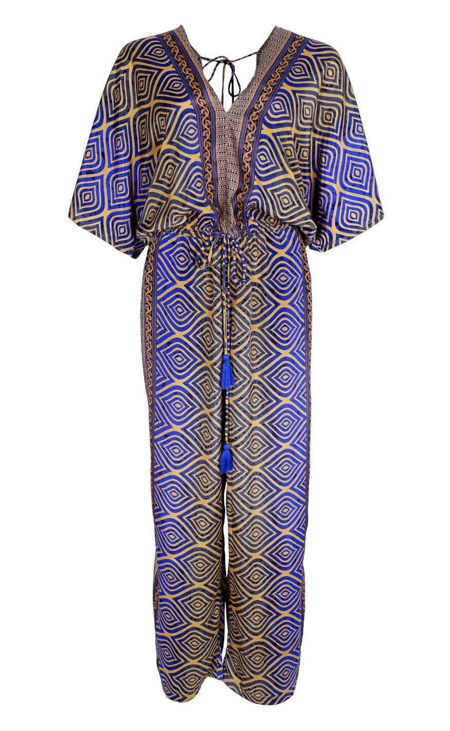 Black Colour Jumpsuit - Luna Double V-Neck - Blue Jewel