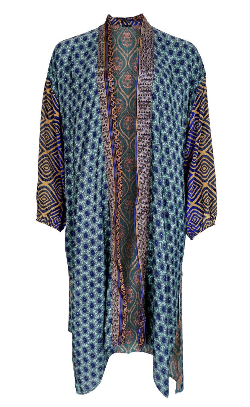 Black Colour Kimono - Luna Long Kimono - Blue Jewel Mix