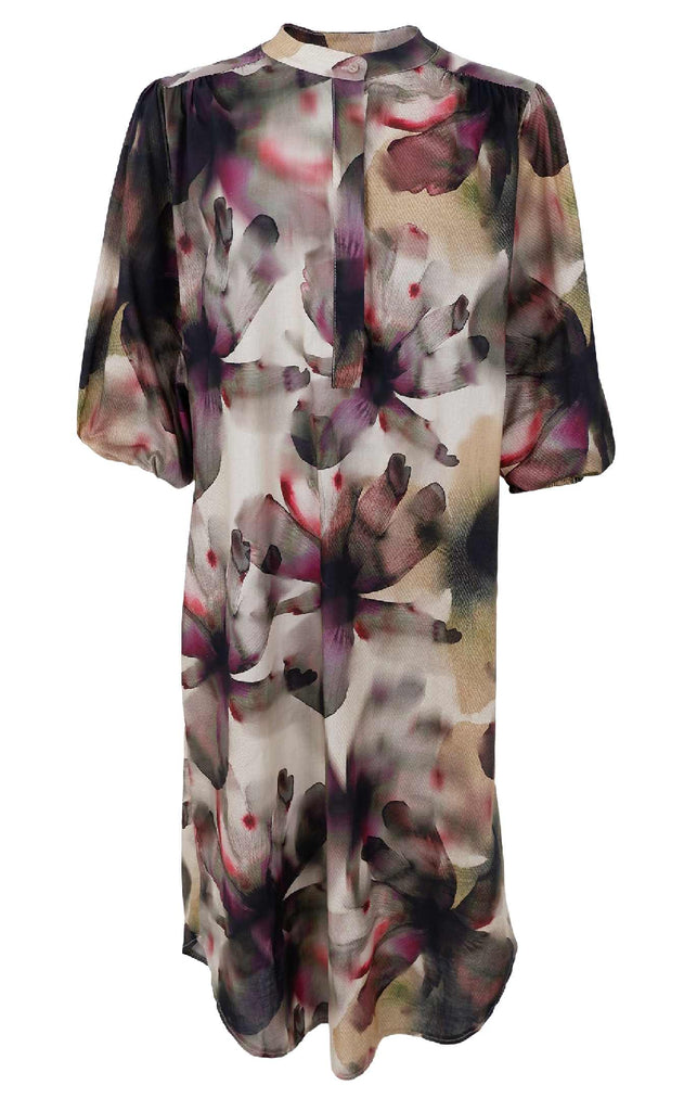 Black Colour Kjole - Filora - Plum Flower