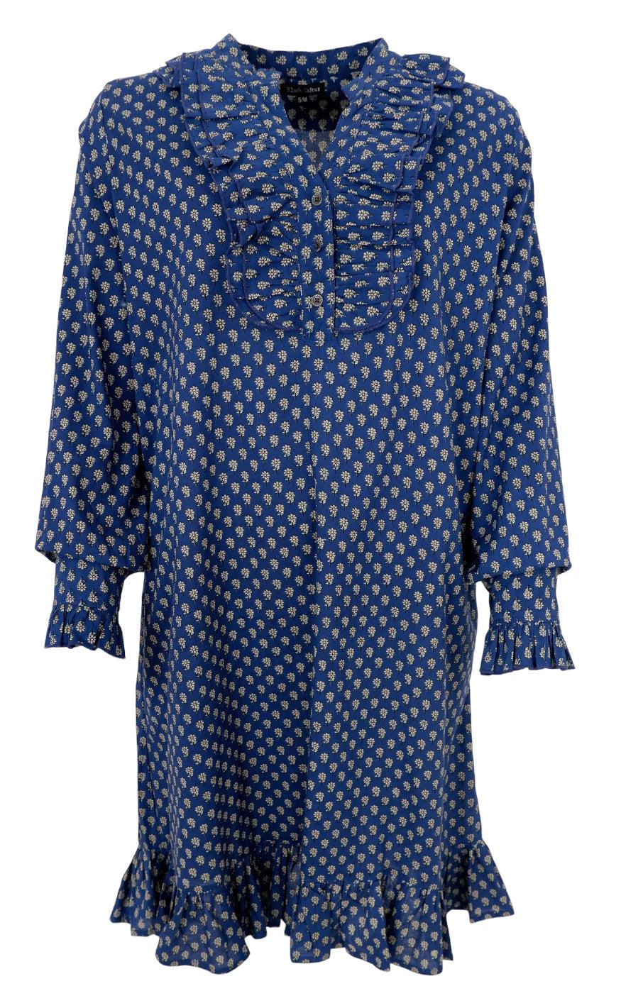 Black Colour Kjole - Flora Ruffle - Blue Floral