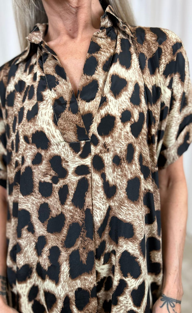 Black Colour Kjole - Luna Kaftan - Golden Leopard