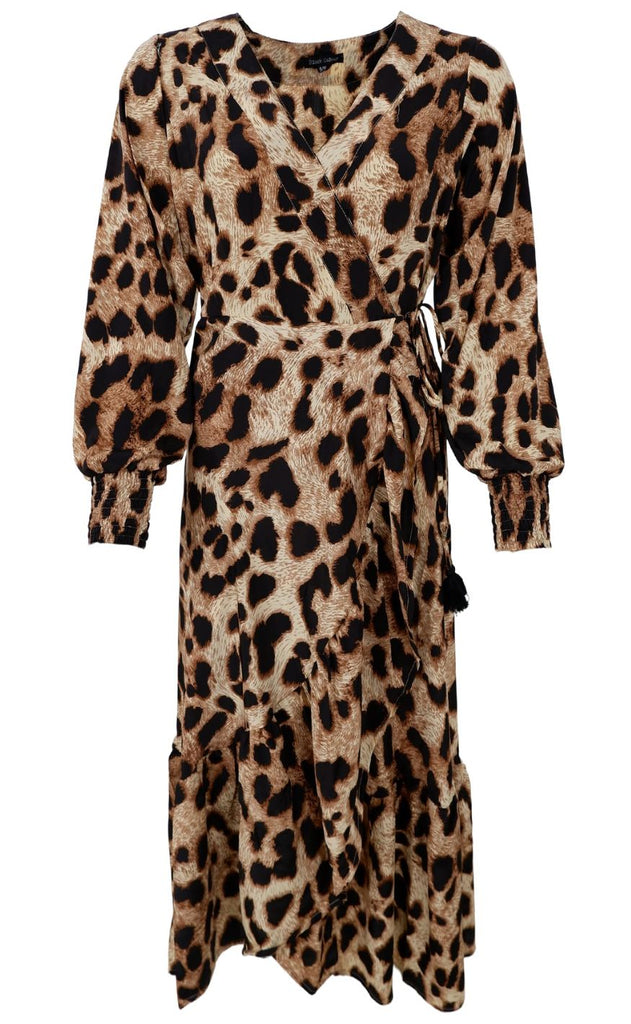 Black Colour Kjole - Luna Wrap - Golden Leopard