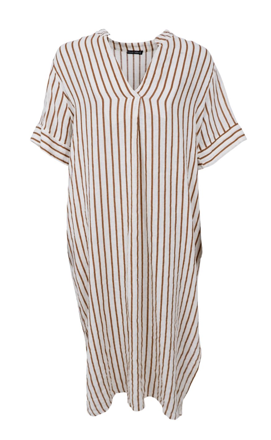 Black Colour Kjole - Melina Long Linen - Camel Stripe
