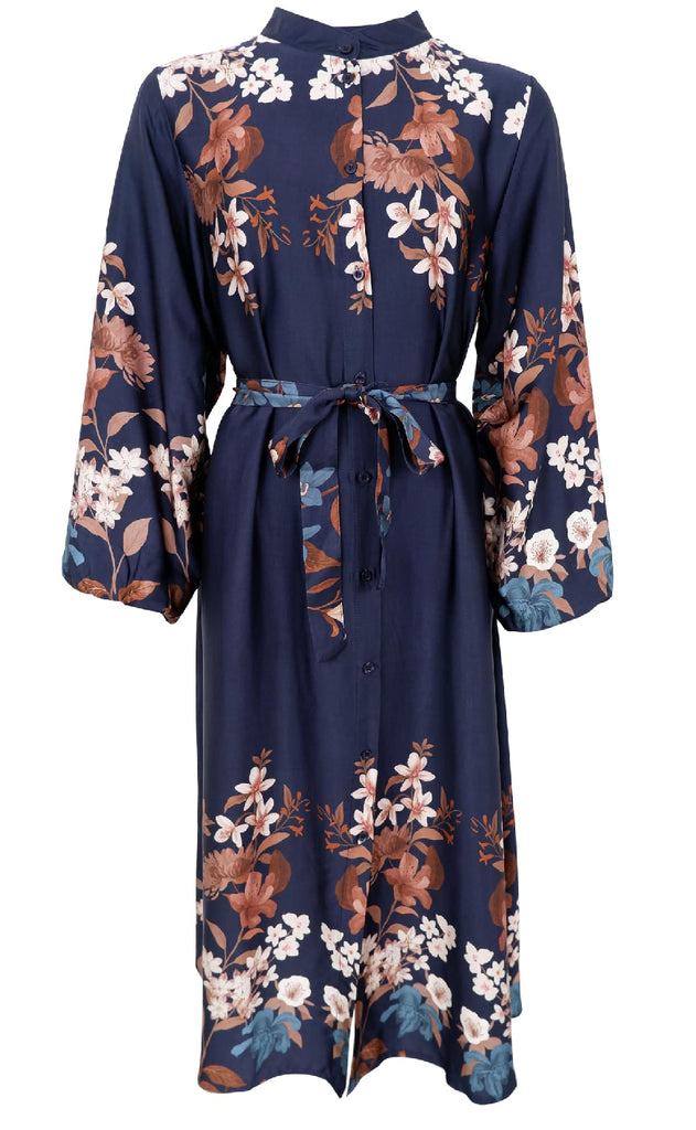 Black Colour Kjole - Zendaya - Navy Flower