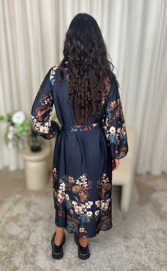 Black Colour Kjole - Zendaya - Navy Flower