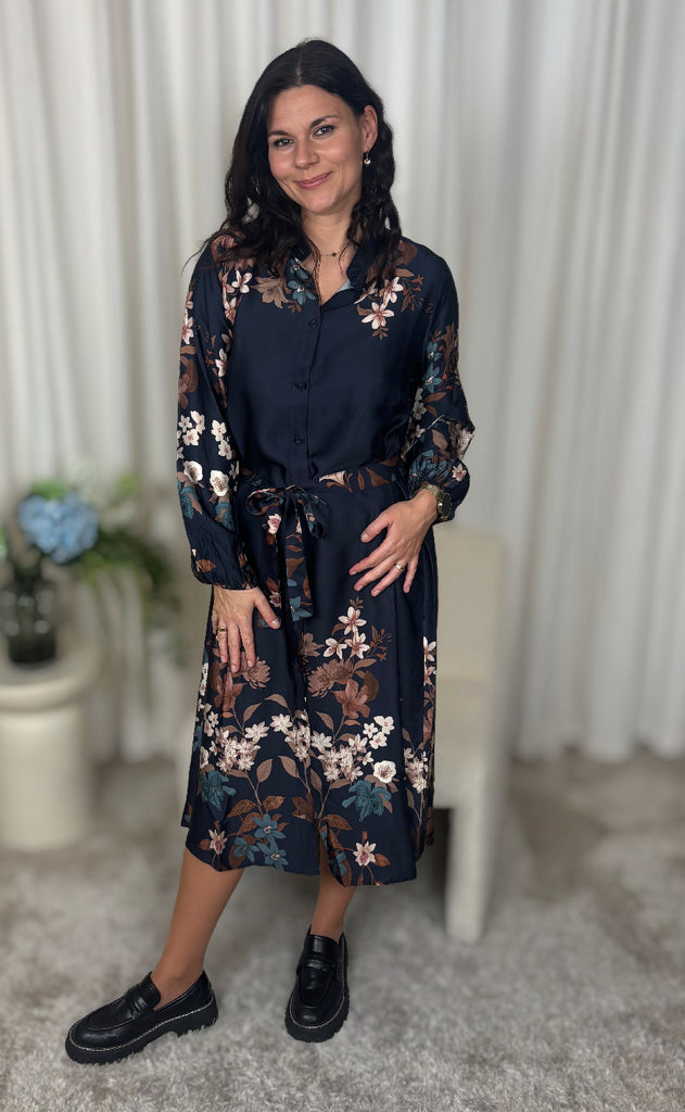 Black Colour Kjole - Zendaya - Navy Flower