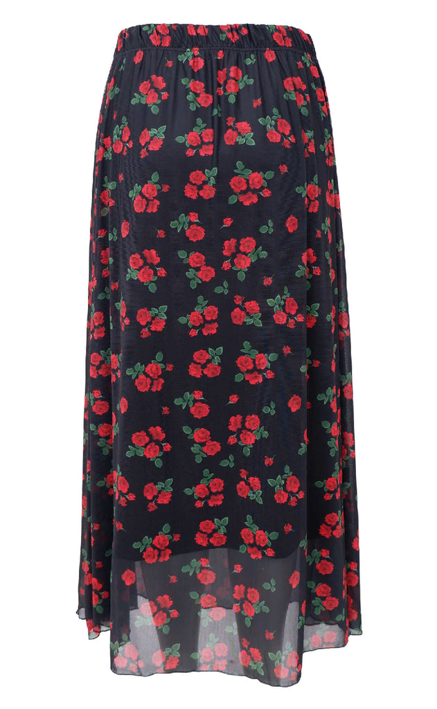 Black Colour Nederdel - Annie Mesh - Red Flower