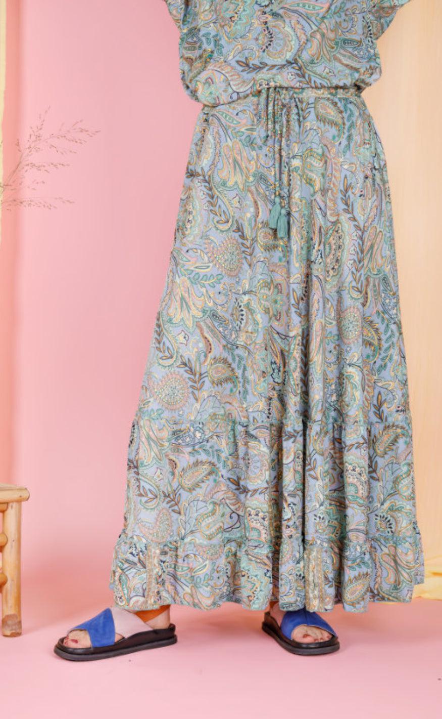 Black Colour Nederdel - Luna Maxi Frill - Blue Garden