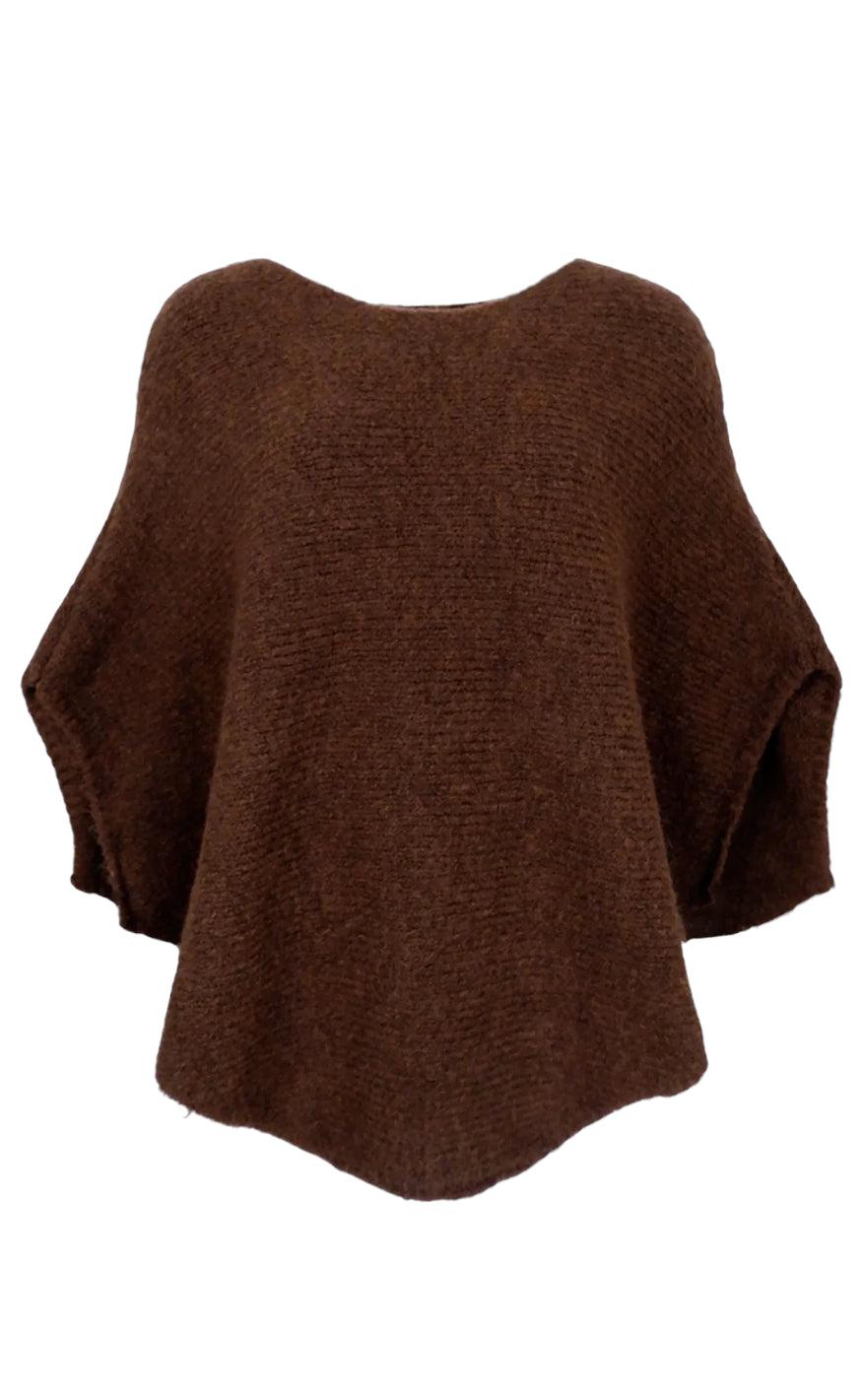 Black Colour Poncho - Pella - Coffee