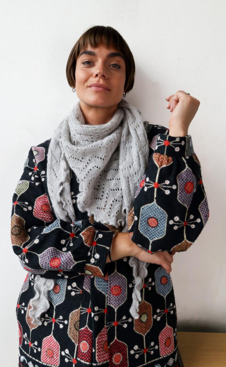 Black Colour Scarf - Siri Knitted - Grey