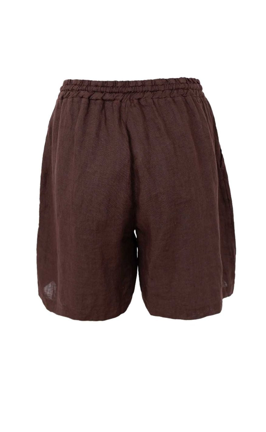 Black Colour Shorts - Melina Linen - Coffee