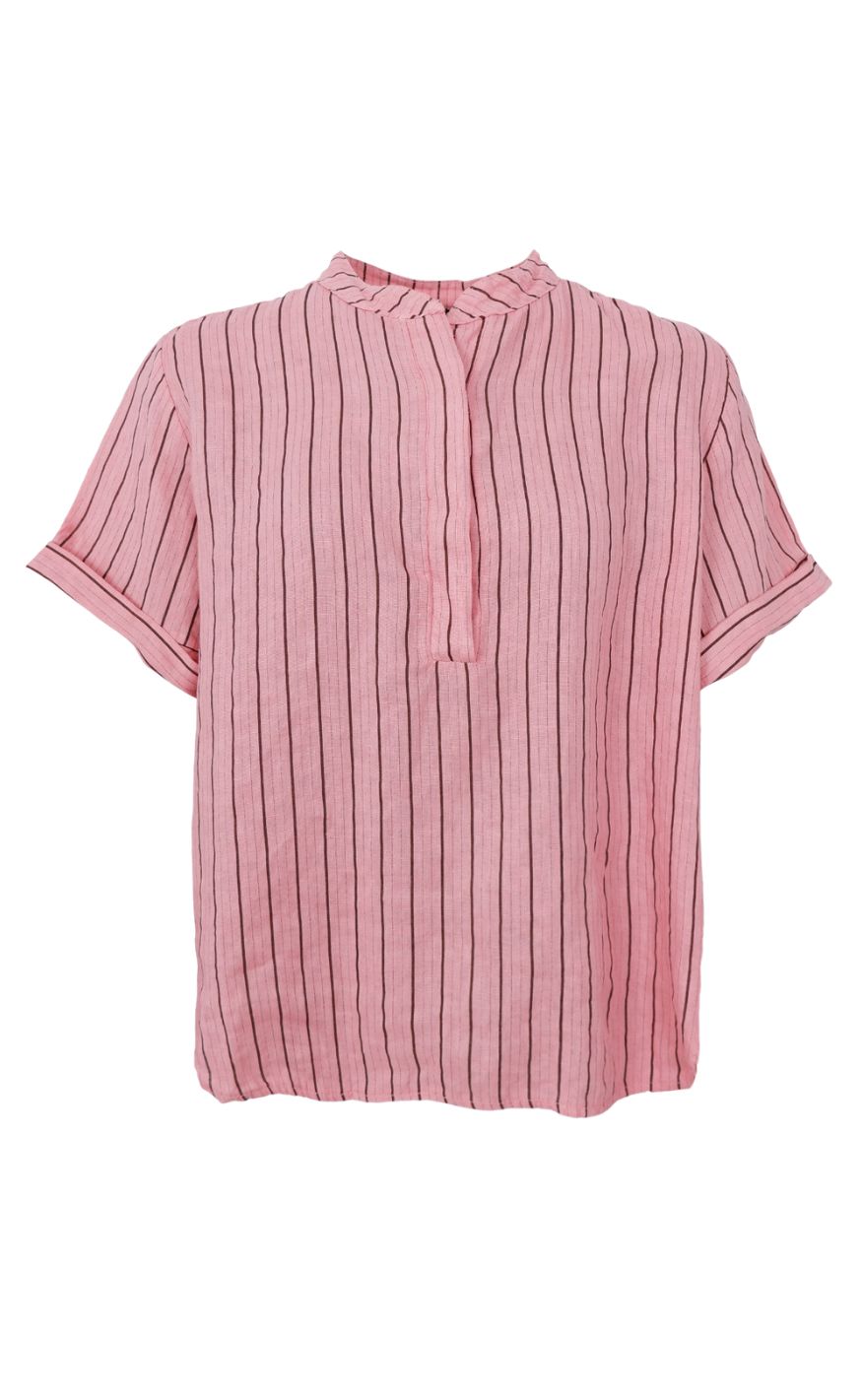 Black Colour Skjorte - Melina SS Linen - Rose Stripe