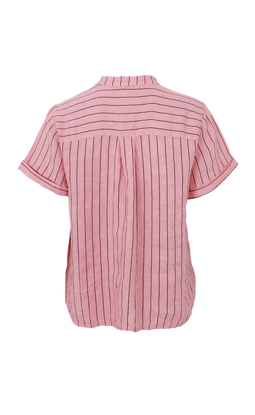 Black Colour Skjorte - Melina SS Linen - Rose Stripe