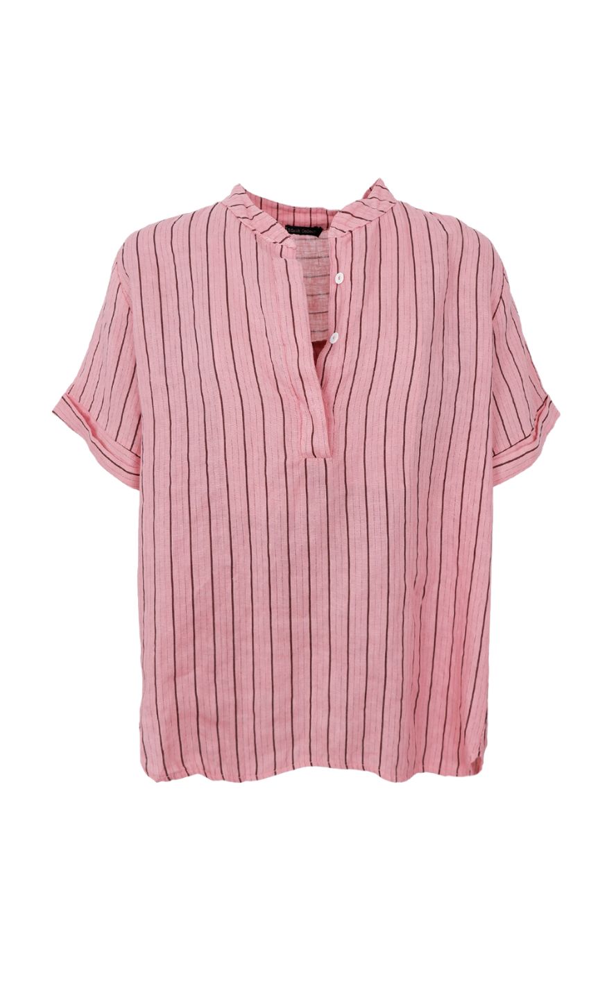 Black Colour Skjorte - Melina SS Linen - Rose Stripe