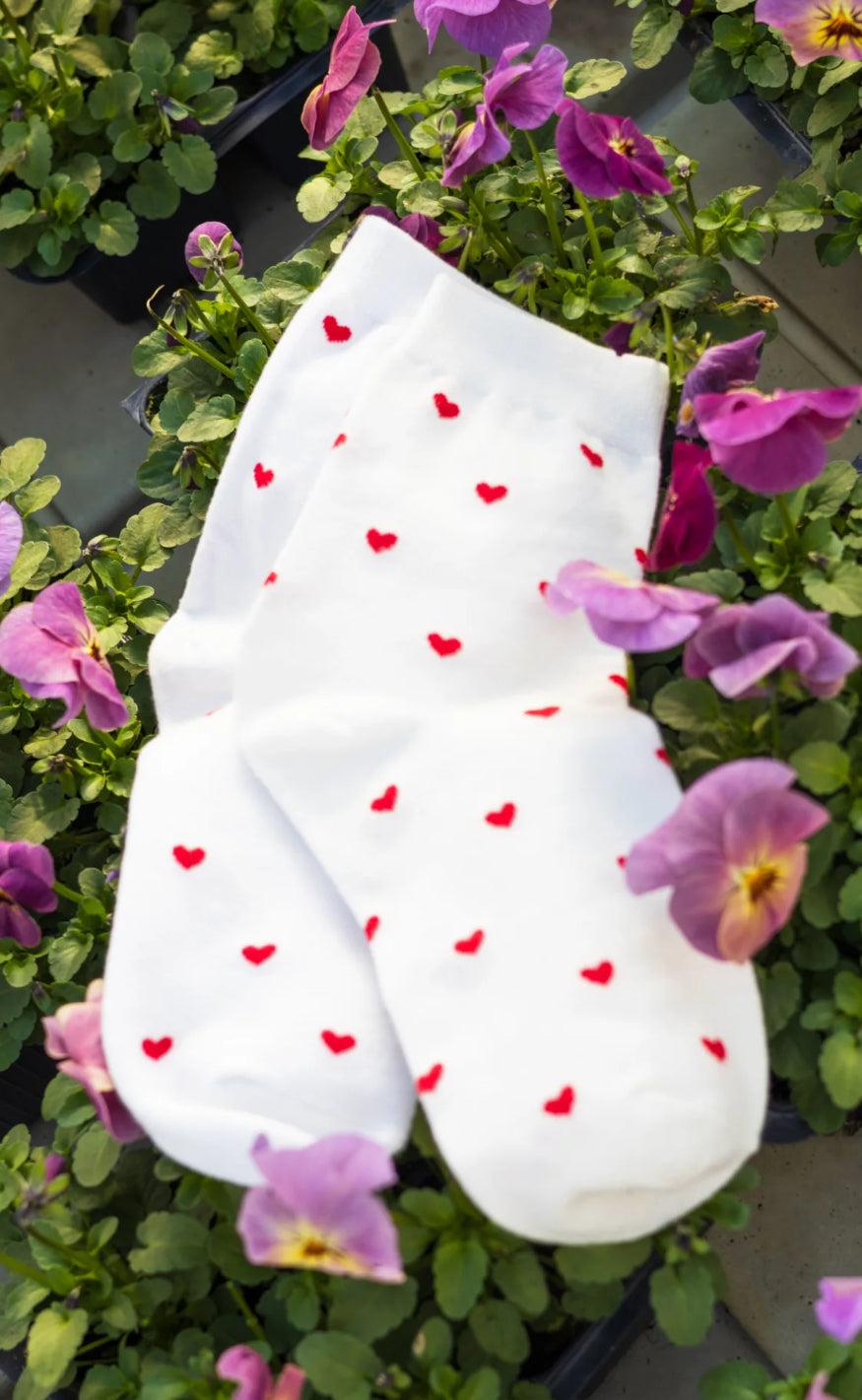 Black Colour Strømper - Love - White w. Red