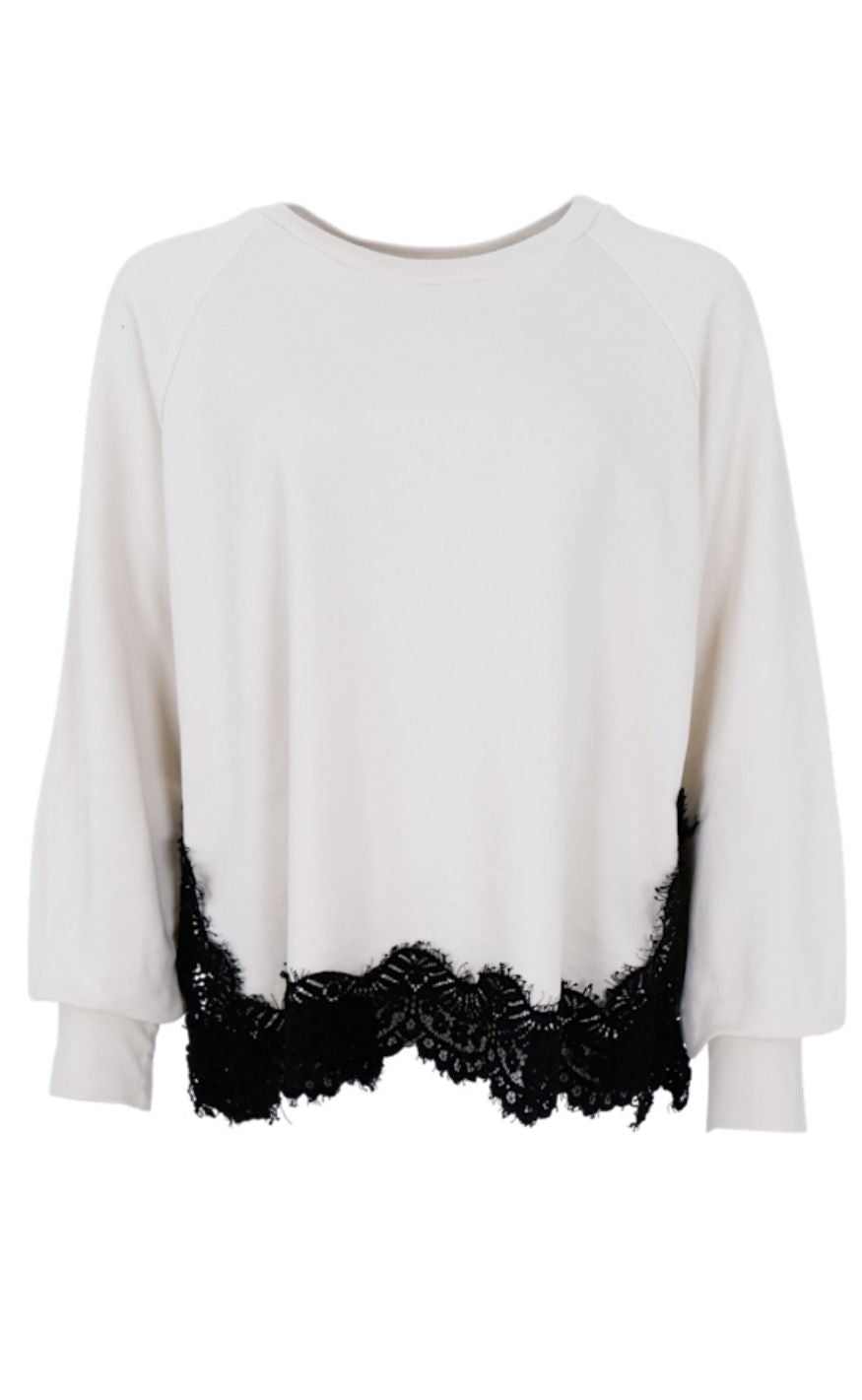 Black Colour Sweatshirt - Evy Lace - Off White