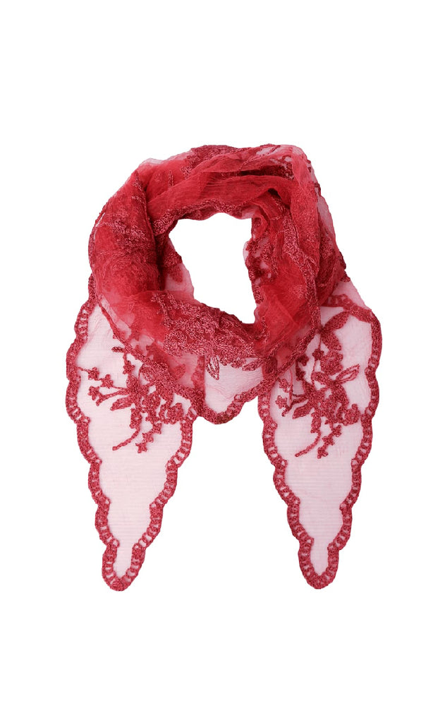 Black Colour Tørklæde - Miriana Lace - Berry Red