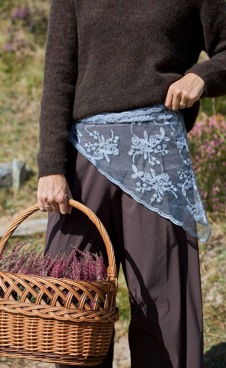 Black Colour Tørklæde - Miriana Lace - Grey Blue