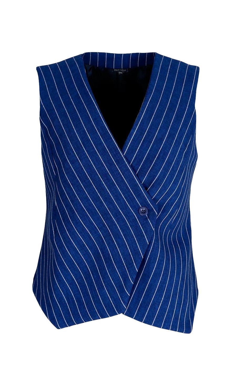 Black Colour Vest - Chicago - Blue Stripe