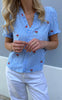 Say INA Copenhagen Top - Catja - Blue Striped W. Red Cherries