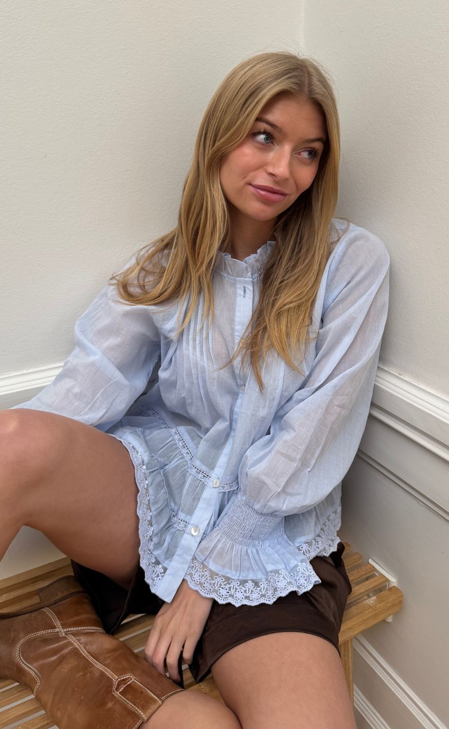 Continue Bluse - Audrey LS - Light Blue