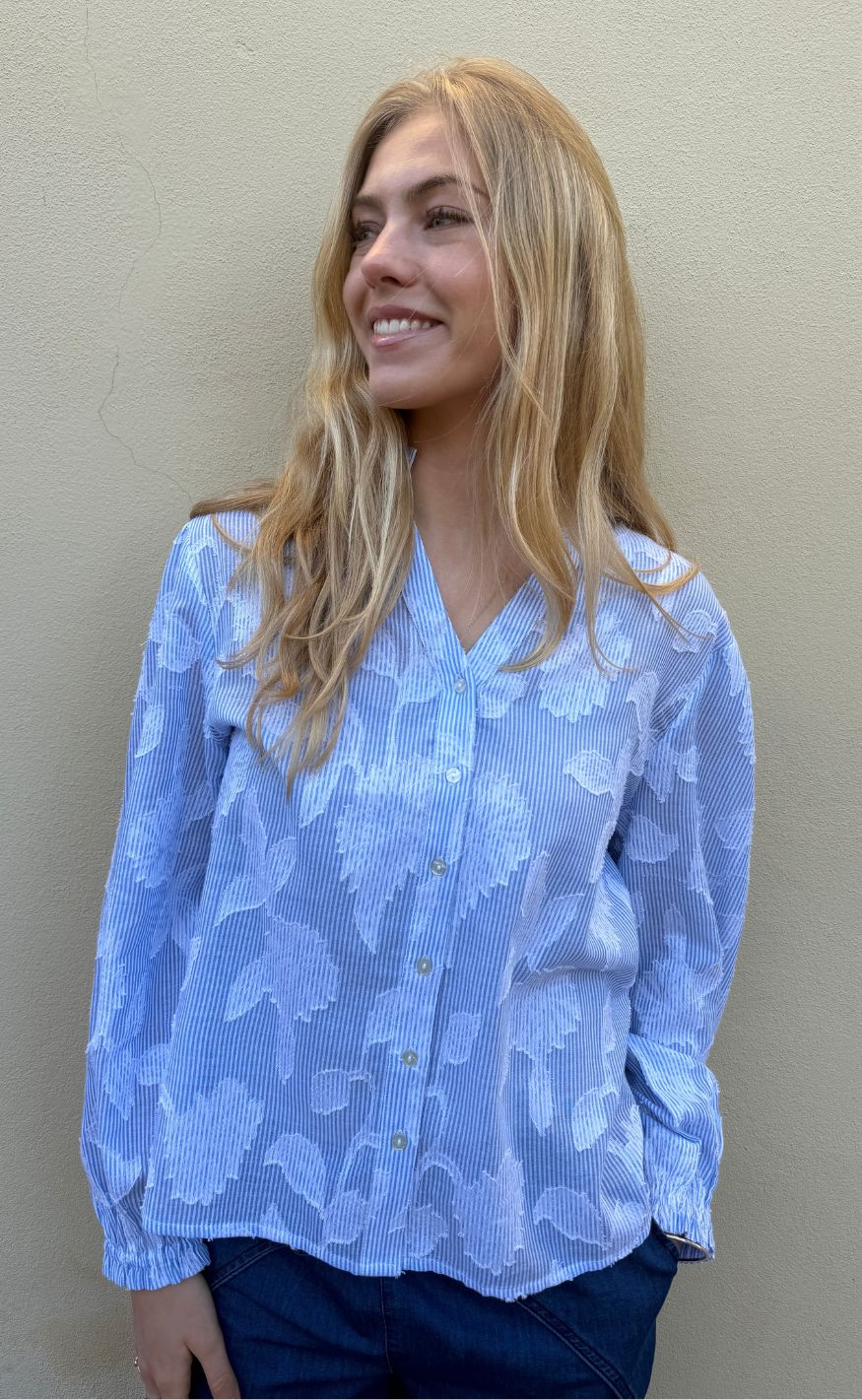 Continue Bluse - Iris Emb - Blue Stripe