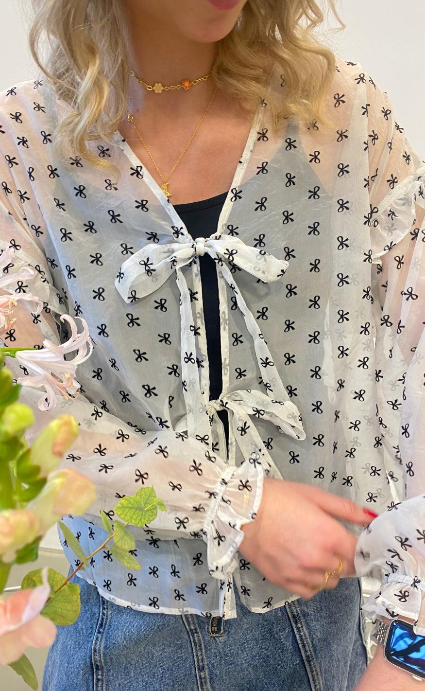 Continue Bluse - Jessy Bow - White Ground W. Black