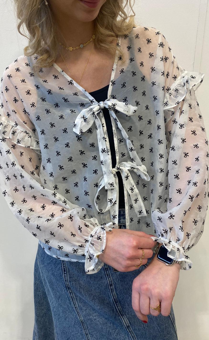 Continue Bluse - Jessy Bow - White Ground W. Black